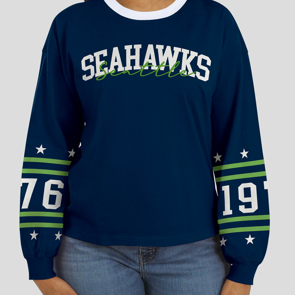 Seattle Seahawks WEAR by Erin Andrews Women's Sport Long-Sleeve T-Shirt - College Navy outlet