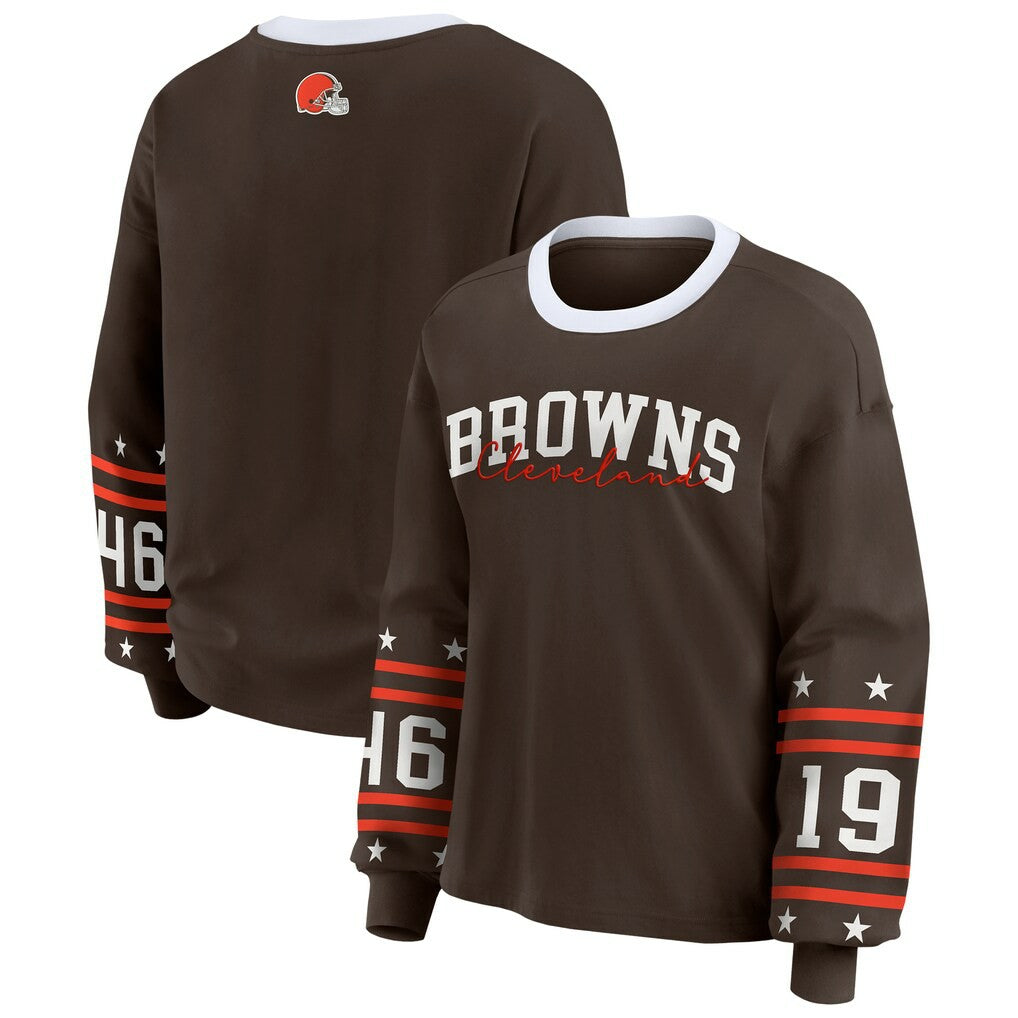 Cleveland Browns WEAR by Erin Andrews Women's Sport Long-Sleeve T-Shirt - Brown cheap
