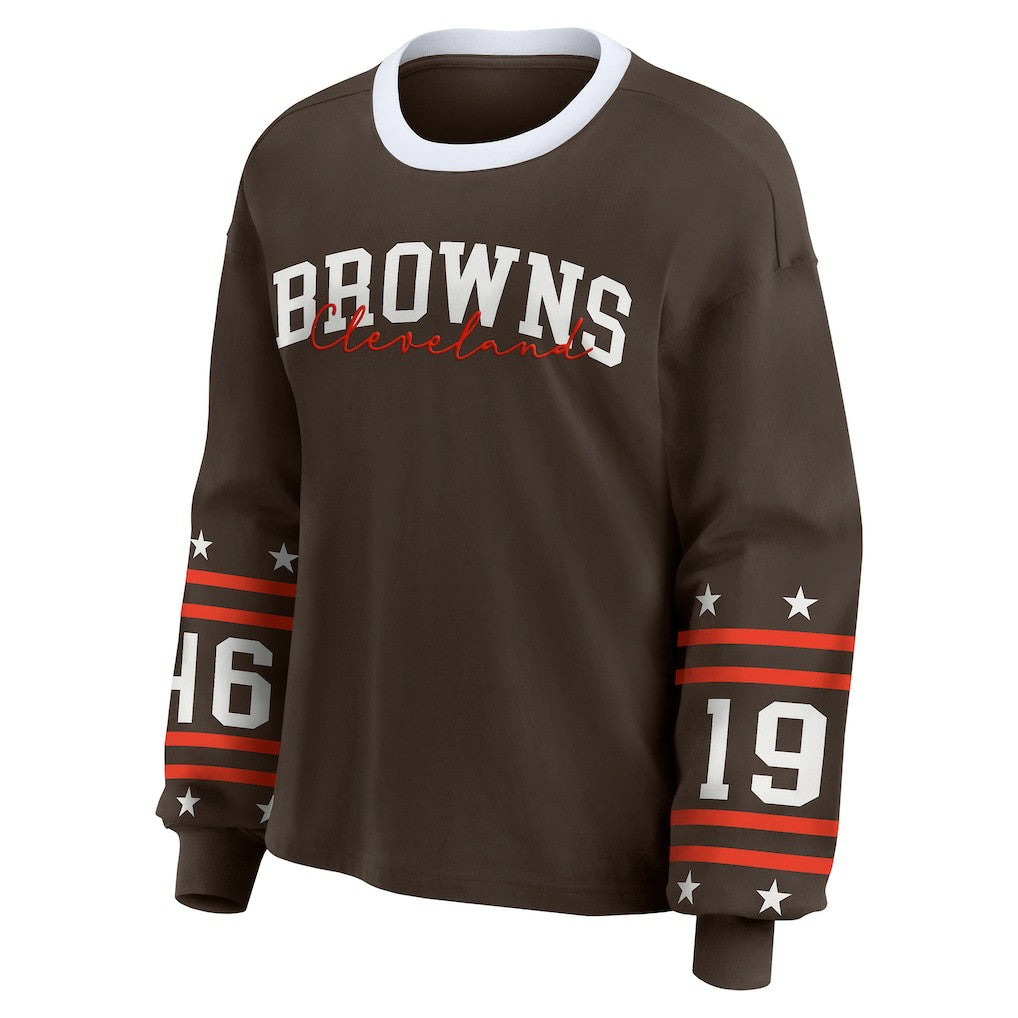 Cleveland Browns WEAR by Erin Andrews Women's Sport Long-Sleeve T-Shirt - Brown cheap