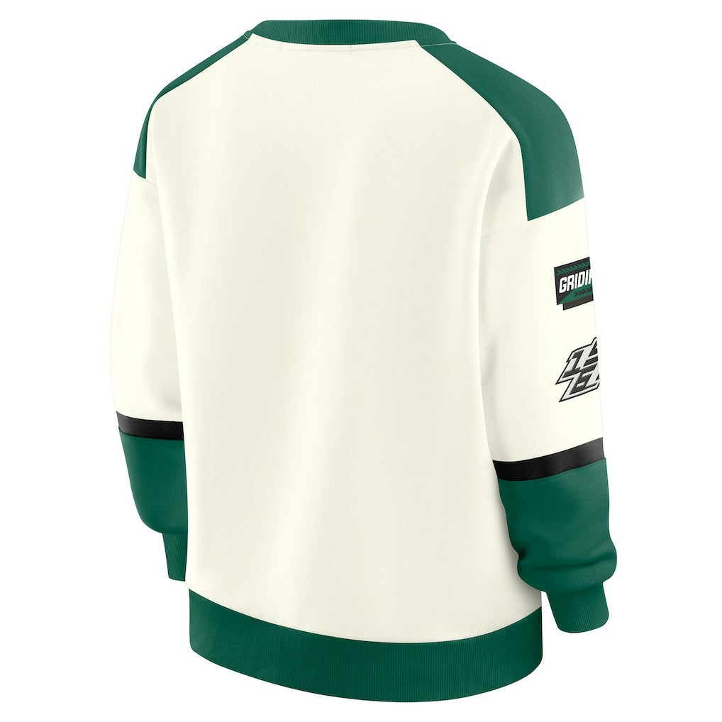 New York Jets WEAR by Erin Andrews Women's Racing Crew V-Neck Sweatshirt - Cream cheap