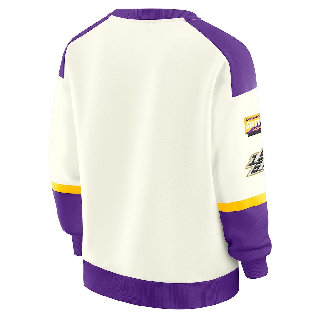Minnesota Vikings WEAR by Erin Andrews Women's Racing Crew V-Neck Sweatshirt - Cream sale