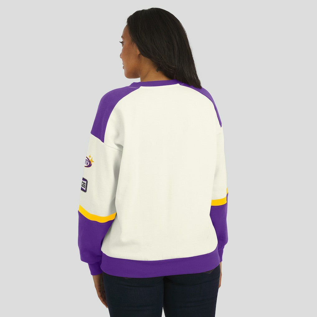 Minnesota Vikings WEAR by Erin Andrews Women's Racing Crew V-Neck Sweatshirt - Cream sale