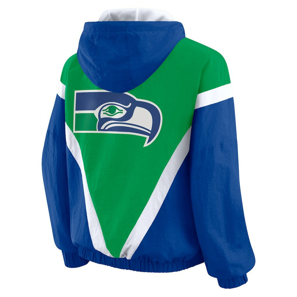 Seattle Seahawks WEAR by Erin Andrews Women's Plus Size Retro Crinkle Full-Zip Hoodie Windbreaker Jacket - Kelly Green/Royal sale
