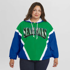 Seattle Seahawks WEAR by Erin Andrews Women's Plus Size Retro Crinkle Full-Zip Hoodie Windbreaker Jacket - Kelly Green/Royal sale