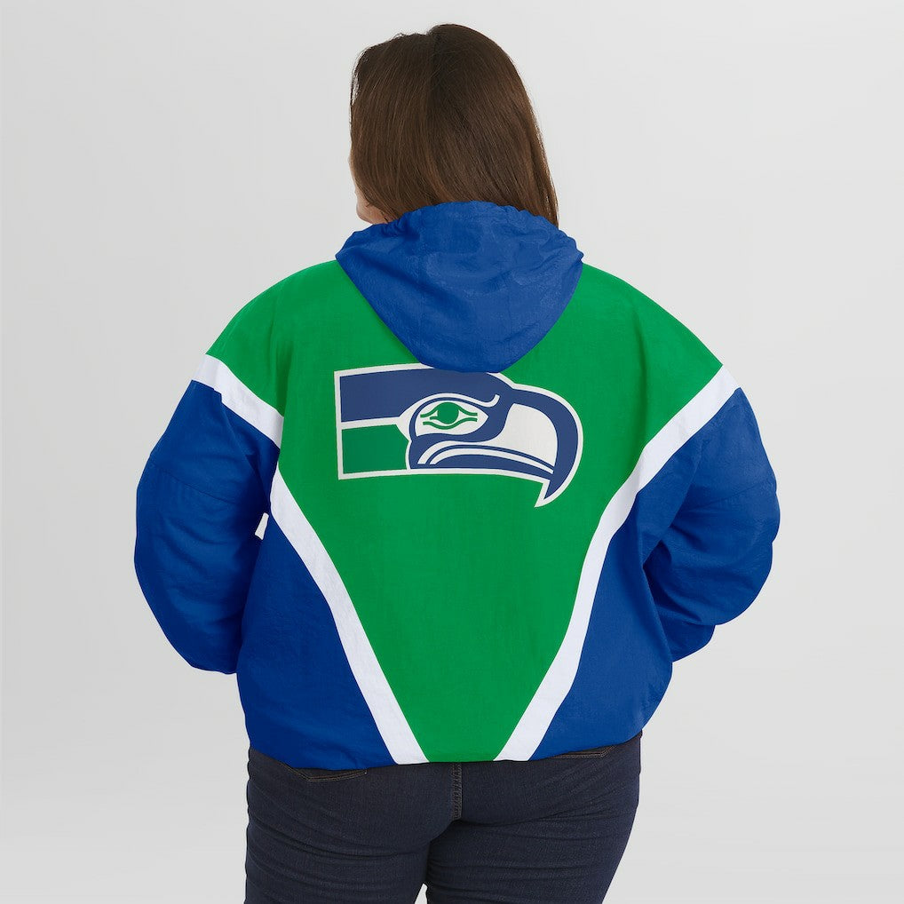 Seattle Seahawks WEAR by Erin Andrews Women's Plus Size Retro Crinkle Full-Zip Hoodie Windbreaker Jacket - Kelly Green/Royal sale