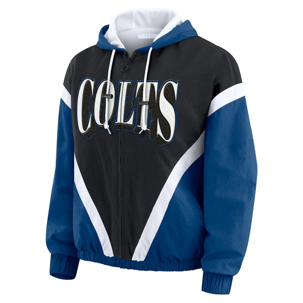 Indianapolis Colts WEAR by Erin Andrews Women's Plus Size Retro Crinkle Full-Zip Hoodie Windbreaker Jacket - Black/Royal cheap