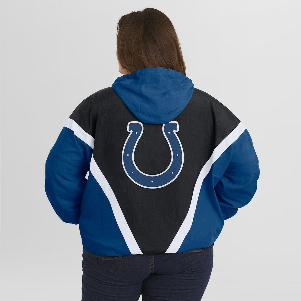 Indianapolis Colts WEAR by Erin Andrews Women's Plus Size Retro Crinkle Full-Zip Hoodie Windbreaker Jacket - Black/Royal cheap