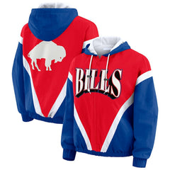 Buffalo Bills WEAR by Erin Andrews Women's Plus Size Retro Crinkle Full-Zip Hoodie Windbreaker Jacket - Red/Royal online