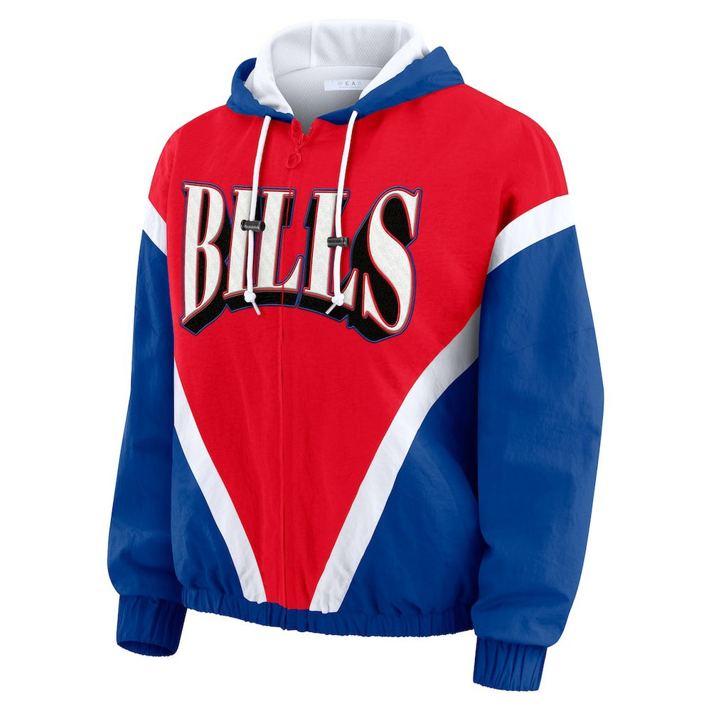 Buffalo Bills WEAR by Erin Andrews Women's Plus Size Retro Crinkle Full-Zip Hoodie Windbreaker Jacket - Red/Royal online