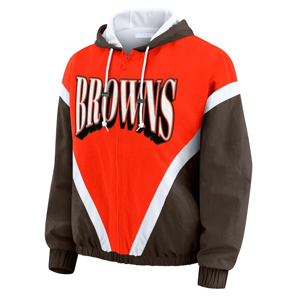Cleveland Browns WEAR by Erin Andrews Women's Plus Size Retro Crinkle Full-Zip Hoodie Windbreaker Jacket - Orange/Brown online