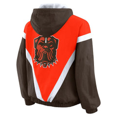 Cleveland Browns WEAR by Erin Andrews Women's Plus Size Retro Crinkle Full-Zip Hoodie Windbreaker Jacket - Orange/Brown online
