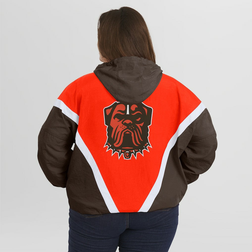 Cleveland Browns WEAR by Erin Andrews Women's Plus Size Retro Crinkle Full-Zip Hoodie Windbreaker Jacket - Orange/Brown online