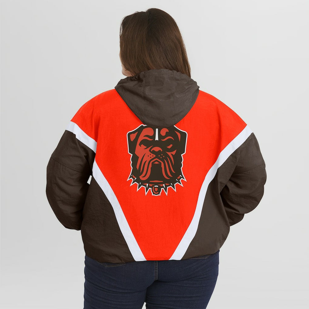 Cleveland Browns WEAR by Erin Andrews Women's Plus Size Retro Crinkle Full-Zip Hoodie Windbreaker Jacket - Orange/Brown online