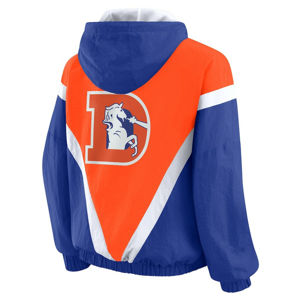 Denver Broncos WEAR by Erin Andrews Women's Plus Size Retro Crinkle Full-Zip Hoodie Windbreaker Jacket - Orange/Royal for sale