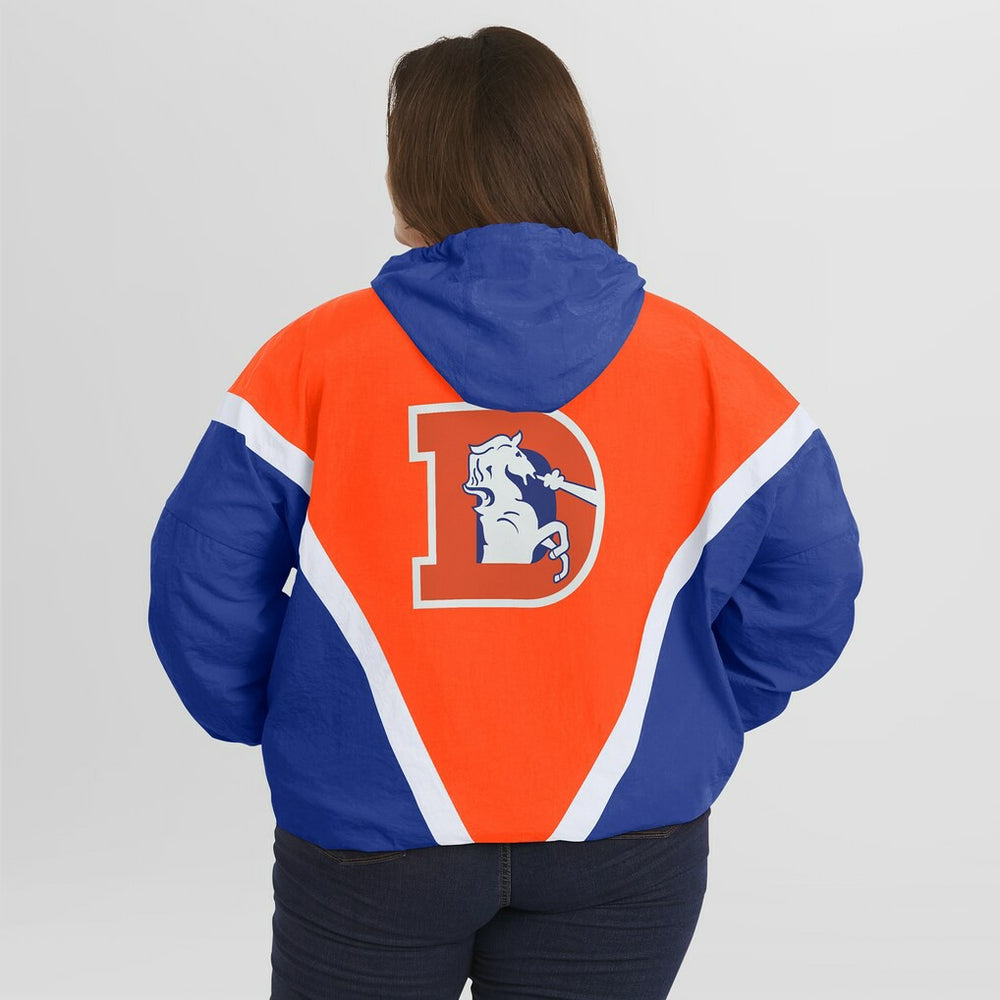 Denver Broncos WEAR by Erin Andrews Women's Plus Size Retro Crinkle Full-Zip Hoodie Windbreaker Jacket - Orange/Royal for sale