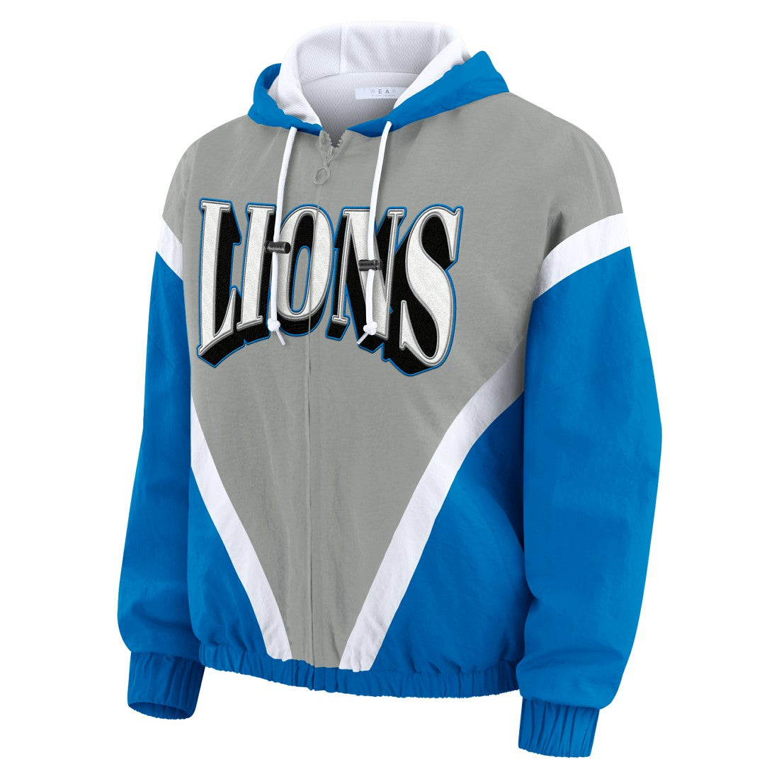 Detroit Lions WEAR by Erin Andrews Women's Plus Size Retro Crinkle Full-Zip Hoodie Windbreaker Jacket - Blue/Gray online