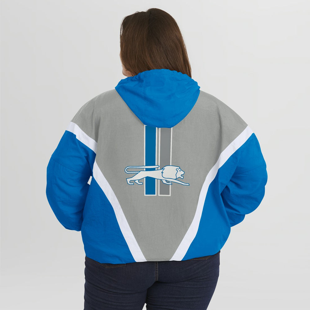 Detroit Lions WEAR by Erin Andrews Women's Plus Size Retro Crinkle Full-Zip Hoodie Windbreaker Jacket - Blue/Gray online