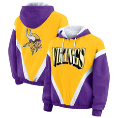 Minnesota Vikings WEAR by Erin Andrews Women's Plus Size Retro Crinkle Full-Zip Hoodie Windbreaker Jacket - Gold/Purple cheap
