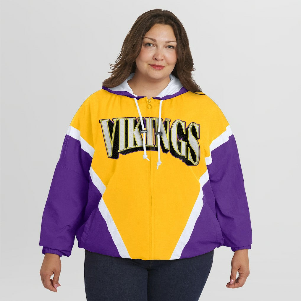 Minnesota Vikings WEAR by Erin Andrews Women's Plus Size Retro Crinkle Full-Zip Hoodie Windbreaker Jacket - Gold/Purple cheap