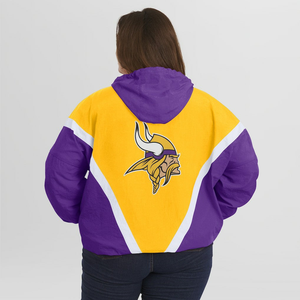 Minnesota Vikings WEAR by Erin Andrews Women's Plus Size Retro Crinkle Full-Zip Hoodie Windbreaker Jacket - Gold/Purple cheap