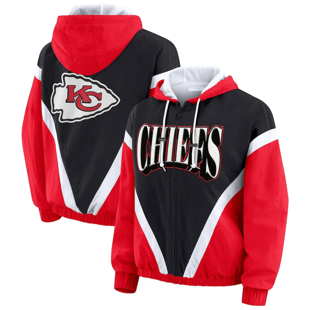 Kansas City Chiefs WEAR by Erin Andrews Women's Plus Size Retro Crinkle Full-Zip Hoodie Windbreaker Jacket - Red/Black cheap
