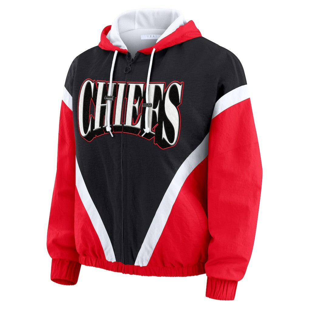 Kansas City Chiefs WEAR by Erin Andrews Women's Plus Size Retro Crinkle Full-Zip Hoodie Windbreaker Jacket - Red/Black cheap