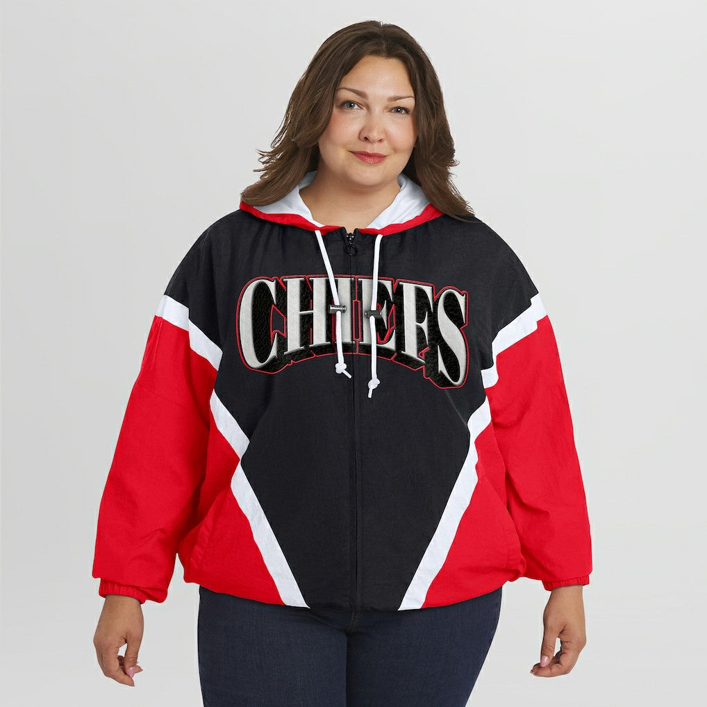Kansas City Chiefs WEAR by Erin Andrews Women's Plus Size Retro Crinkle Full-Zip Hoodie Windbreaker Jacket - Red/Black cheap
