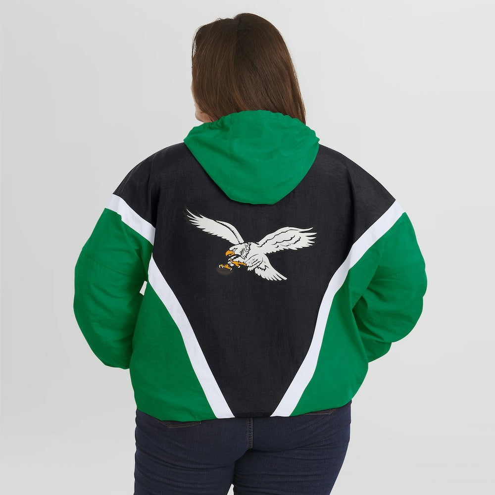Philadelphia Eagles WEAR by Erin Andrews Women's Plus Size Retro Crinkle Full-Zip Hoodie Windbreaker Jacket - Kelly Green/Black outlet