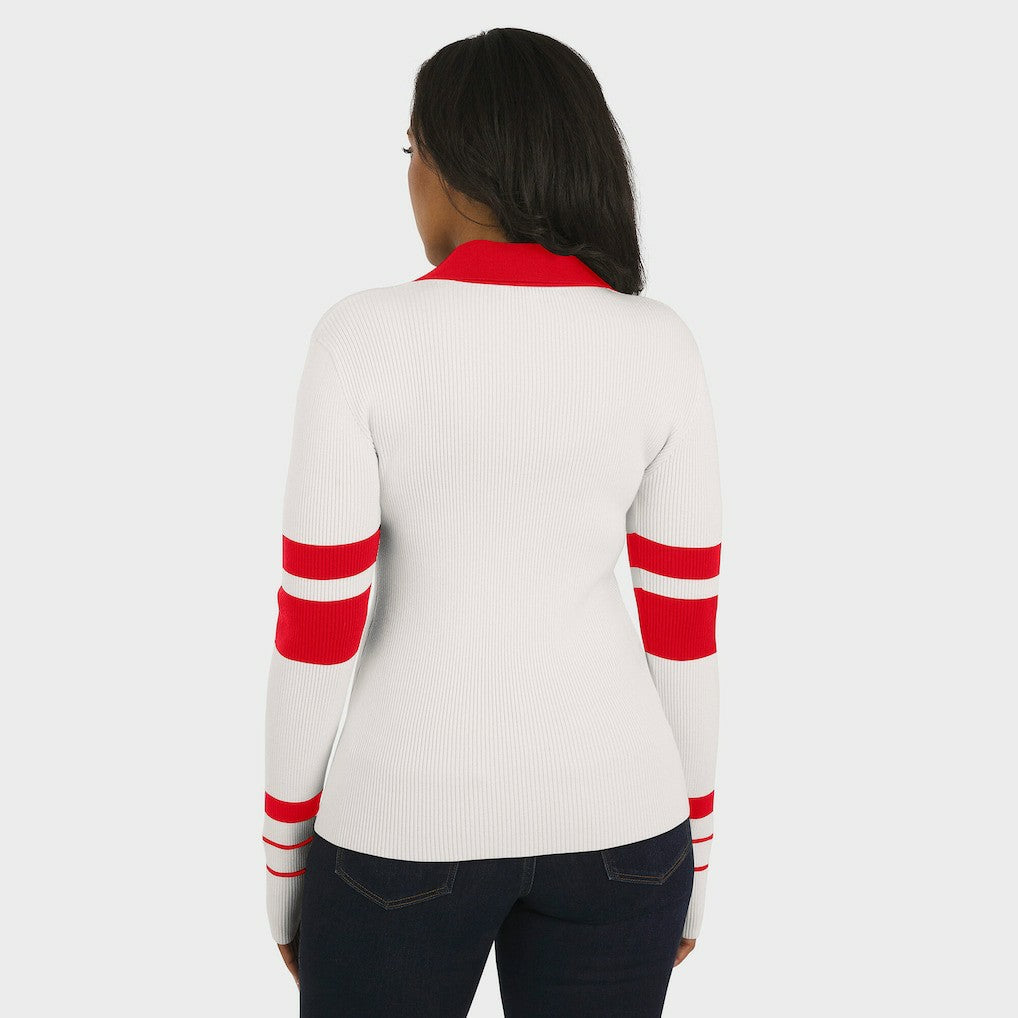Kansas City Chiefs WEAR by Erin Andrews Women's Ribbed Henley Polo Sweater - White on sale