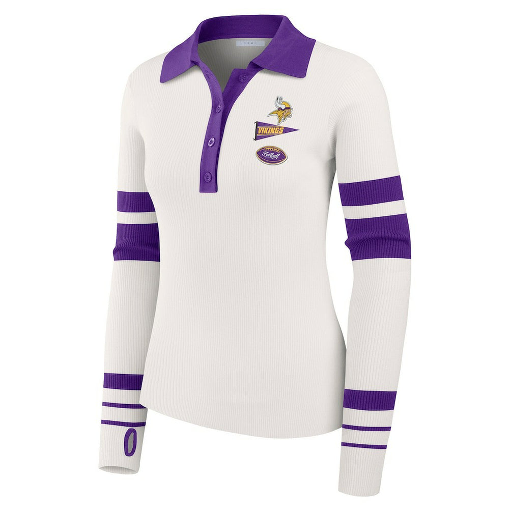 Minnesota Vikings WEAR by Erin Andrews Women's Ribbed Henley Polo Sweater - White on sale