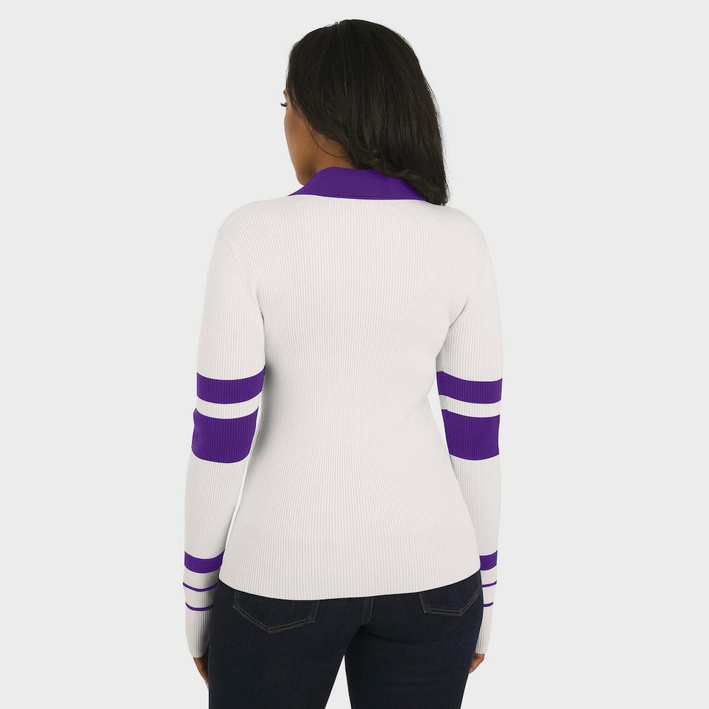 Minnesota Vikings WEAR by Erin Andrews Women's Ribbed Henley Polo Sweater - White on sale