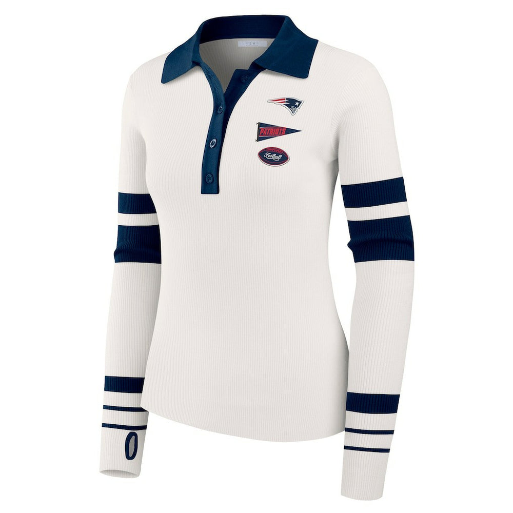 New England Patriots WEAR by Erin Andrews Women's Ribbed Henley Polo Sweater - White discount