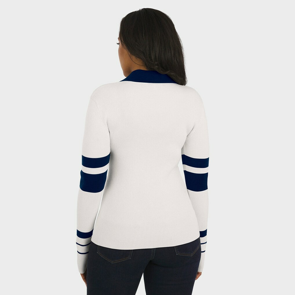 New England Patriots WEAR by Erin Andrews Women's Ribbed Henley Polo Sweater - White discount