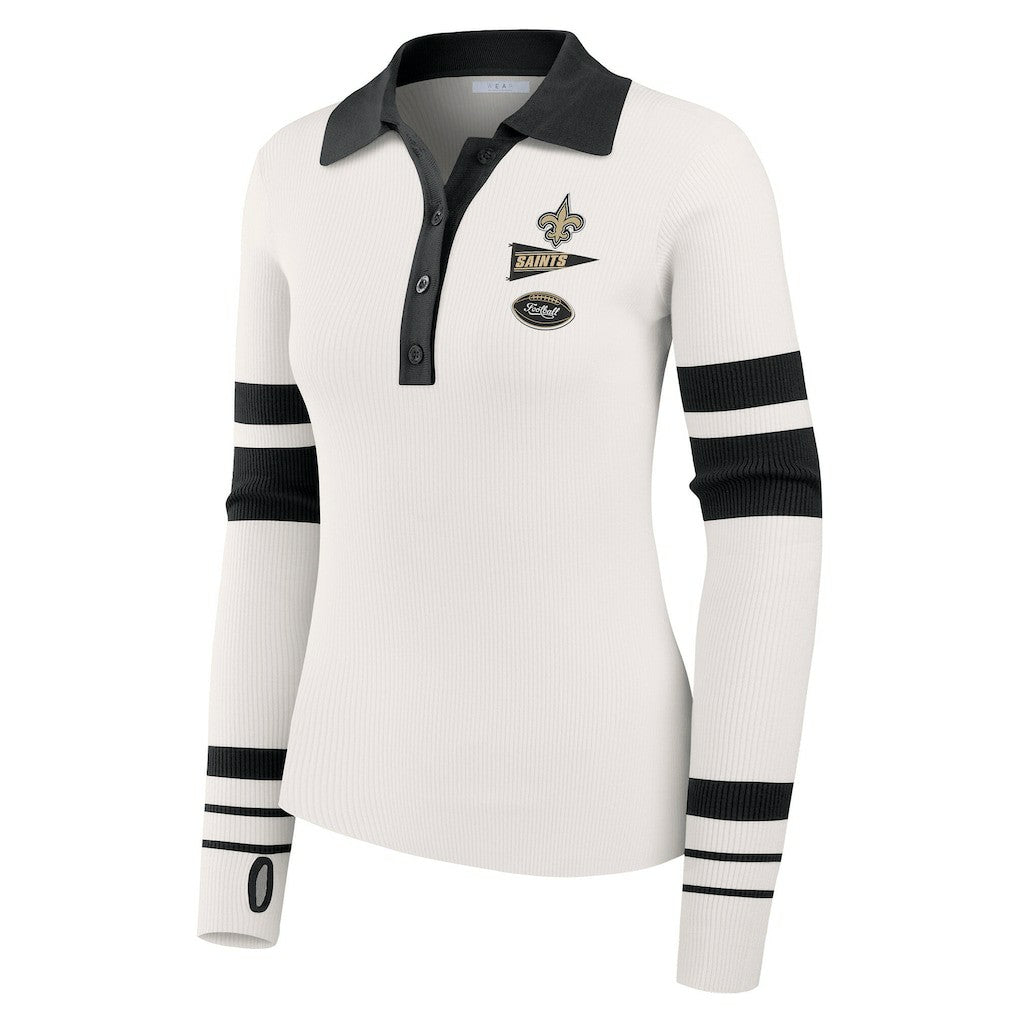 New Orleans Saints WEAR by Erin Andrews Women's Ribbed Henley Polo Sweater - White sale