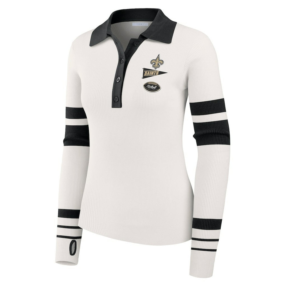 New Orleans Saints WEAR by Erin Andrews Women's Ribbed Henley Polo Sweater - White sale