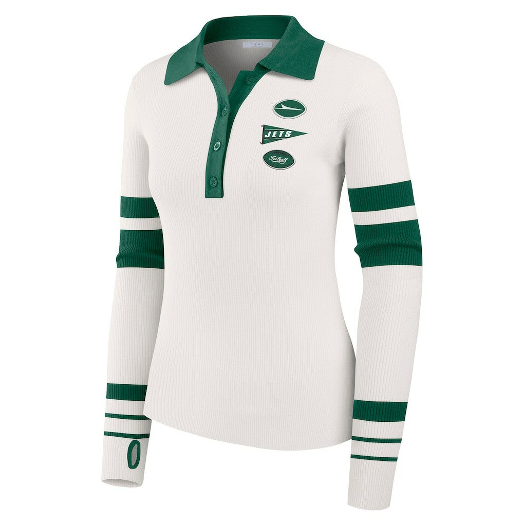 New York Jets WEAR by Erin Andrews Women's Ribbed Henley Polo Sweater - White online