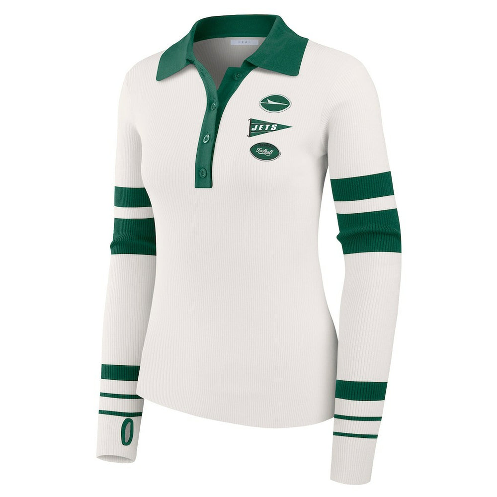 New York Jets WEAR by Erin Andrews Women's Ribbed Henley Polo Sweater - White online