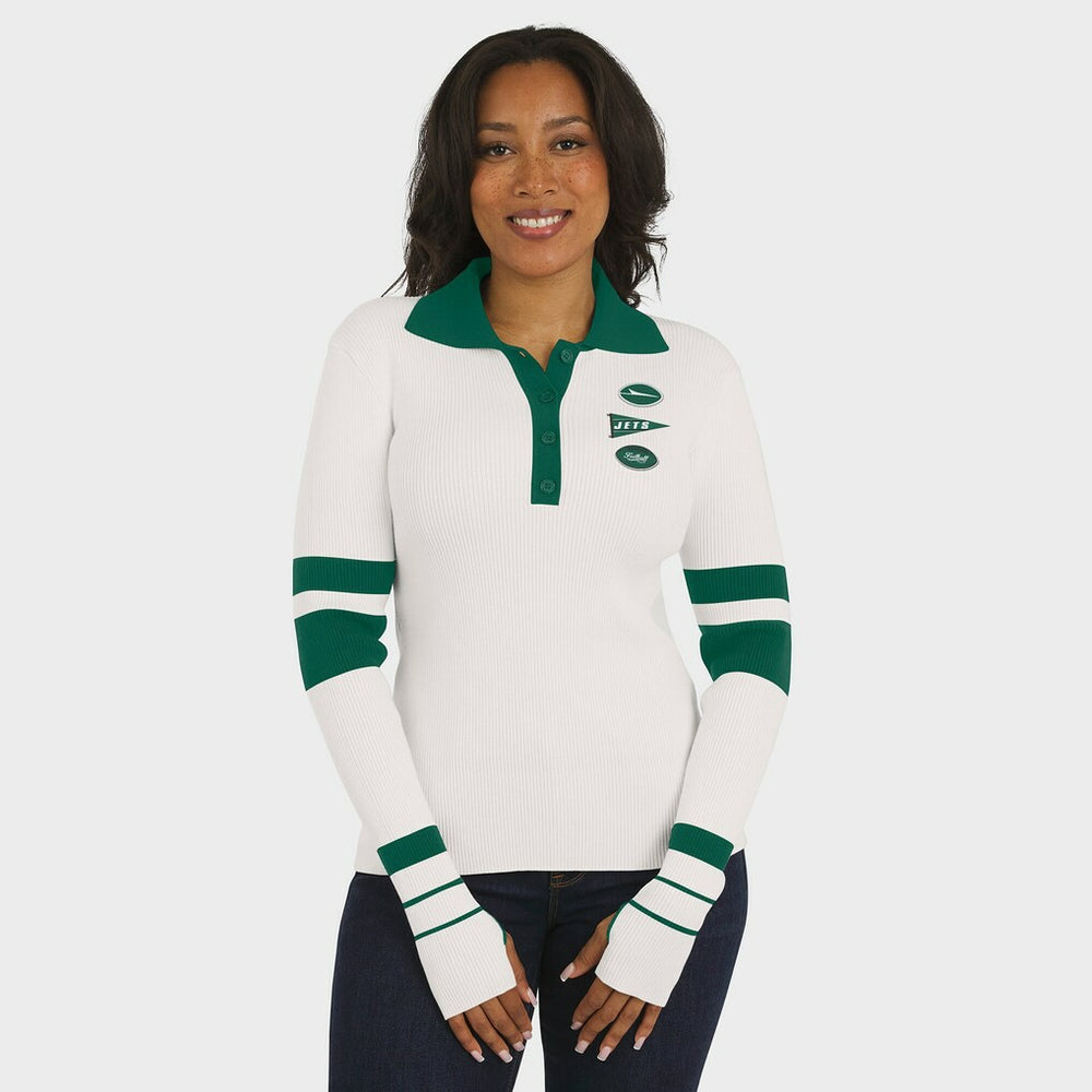 New York Jets WEAR by Erin Andrews Women's Ribbed Henley Polo Sweater - White online