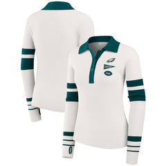 Philadelphia Eagles WEAR by Erin Andrews Women's Ribbed Henley Polo Sweater - White discount