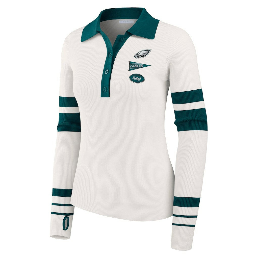 Philadelphia Eagles WEAR by Erin Andrews Women's Ribbed Henley Polo Sweater - White discount