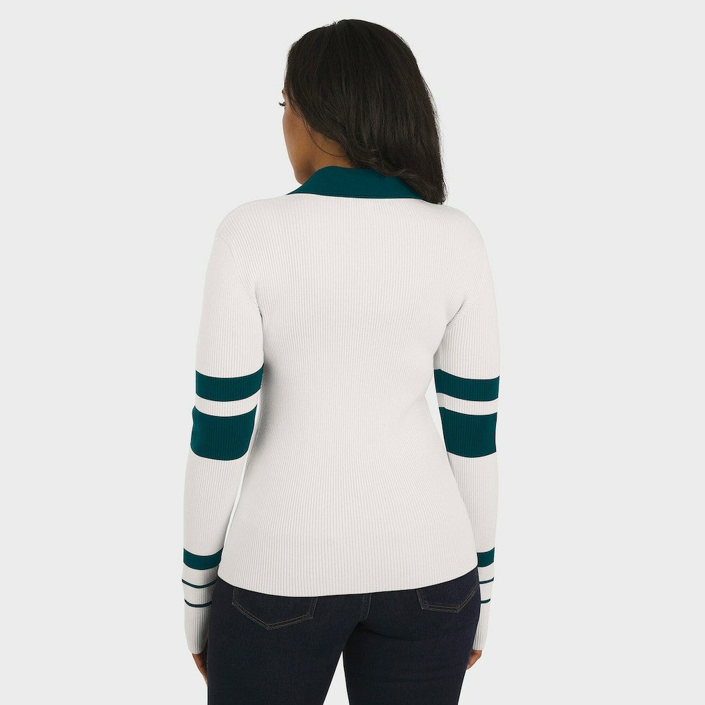 Philadelphia Eagles WEAR by Erin Andrews Women's Ribbed Henley Polo Sweater - White discount