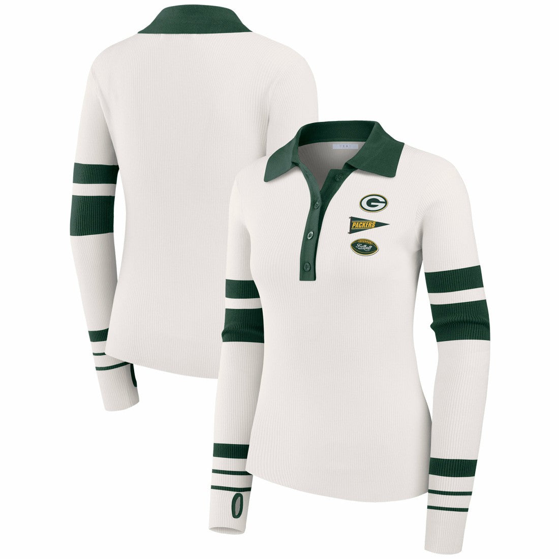 Green Bay Packers WEAR by Erin Andrews Women's Ribbed Henley Polo Sweater - White online