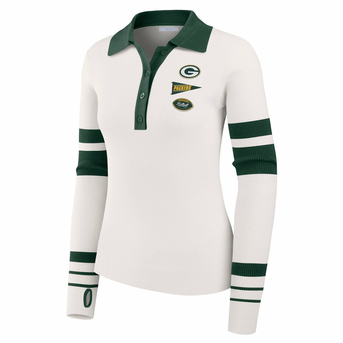 Green Bay Packers WEAR by Erin Andrews Women's Ribbed Henley Polo Sweater - White online