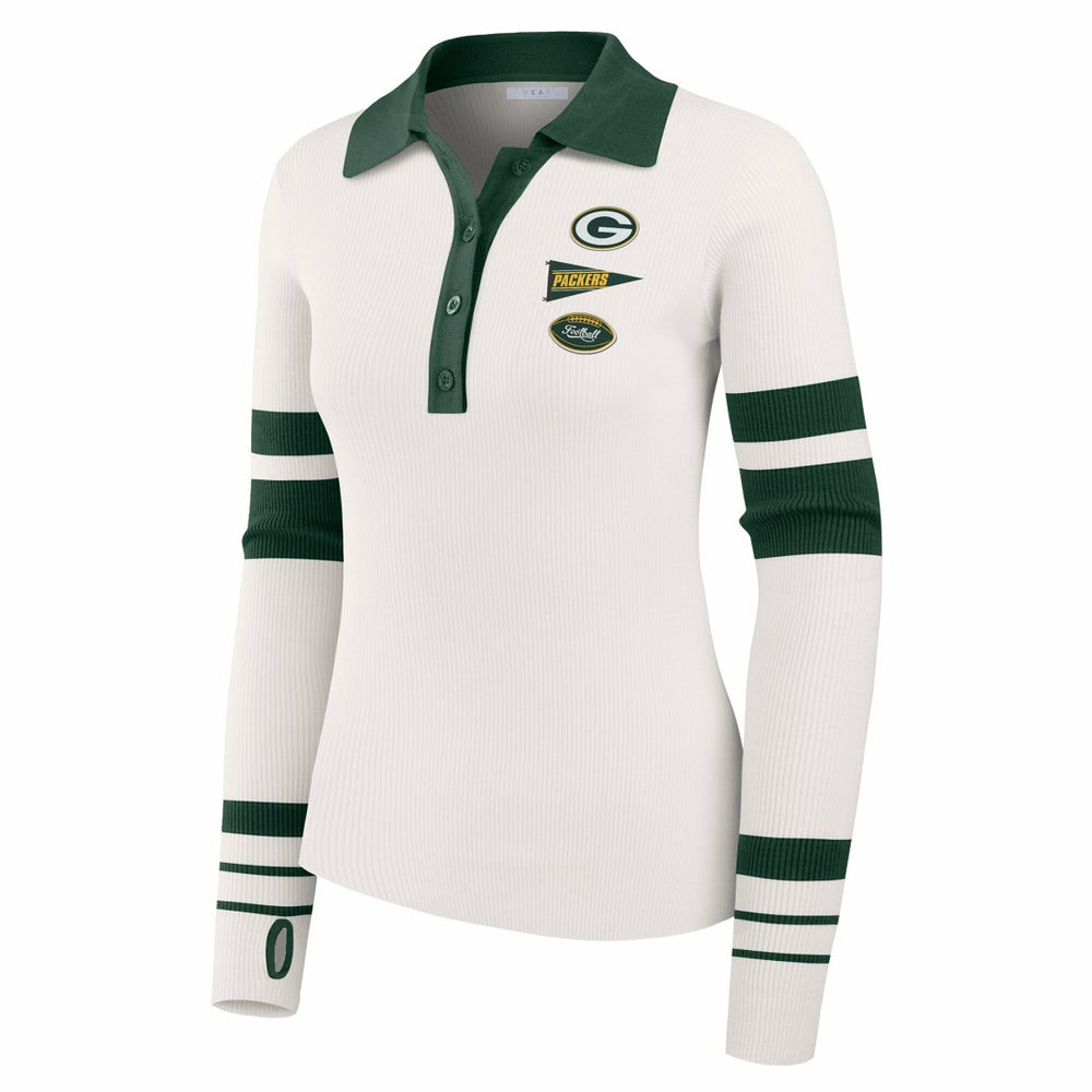 Green Bay Packers WEAR by Erin Andrews Women's Ribbed Henley Polo Sweater - White online