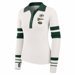 Green Bay Packers WEAR by Erin Andrews Women's Ribbed Henley Polo Sweater - White online