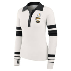 Pittsburgh Steelers WEAR by Erin Andrews Women's Ribbed Henley Polo Sweater - White for sale