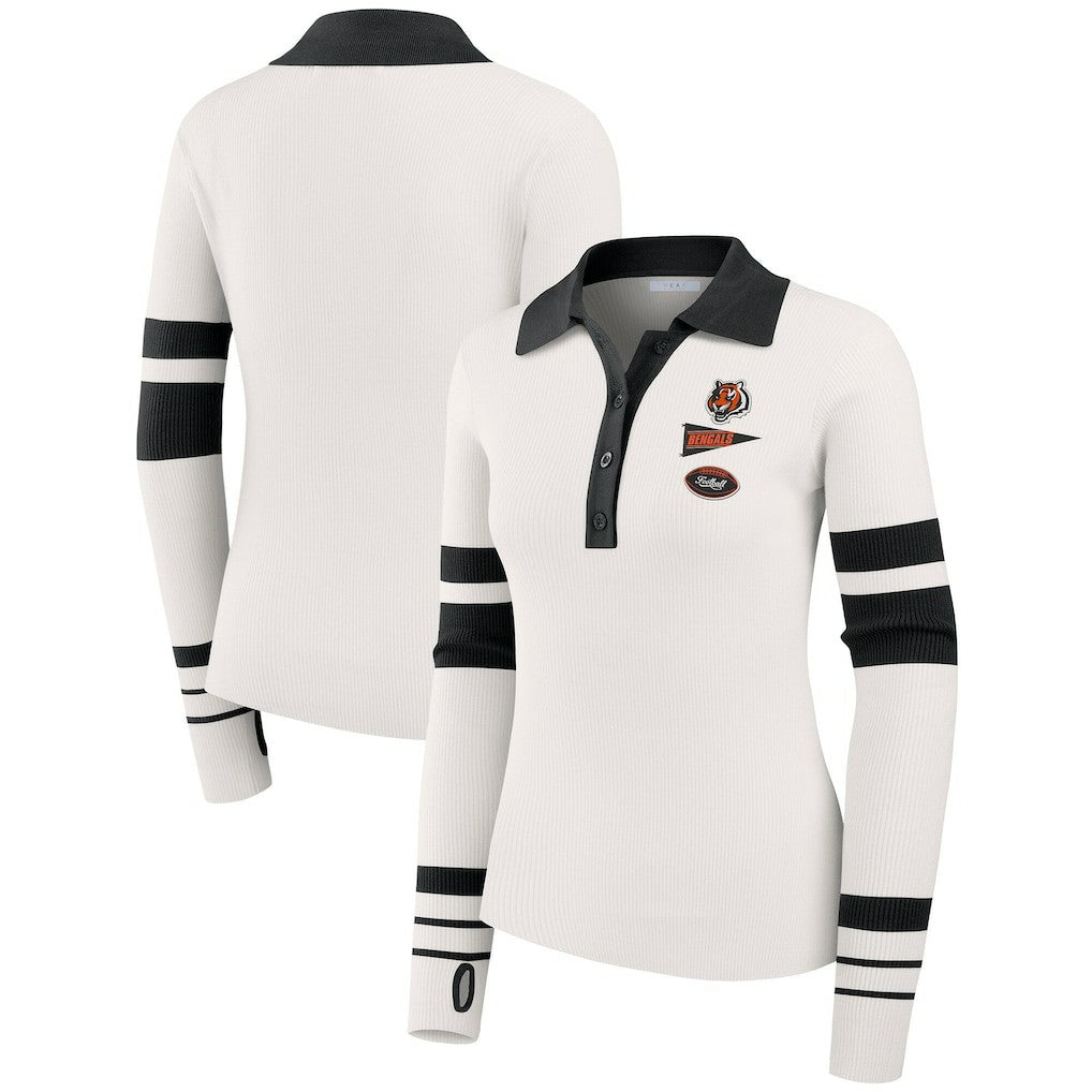 Cincinnati Bengals WEAR by Erin Andrews Women's Ribbed Henley Polo Sweater - White for sale