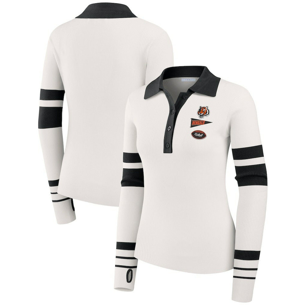 Cincinnati Bengals WEAR by Erin Andrews Women's Ribbed Henley Polo Sweater - White for sale