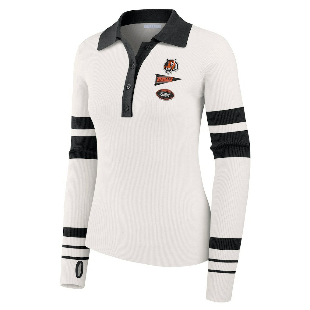 Cincinnati Bengals WEAR by Erin Andrews Women's Ribbed Henley Polo Sweater - White for sale