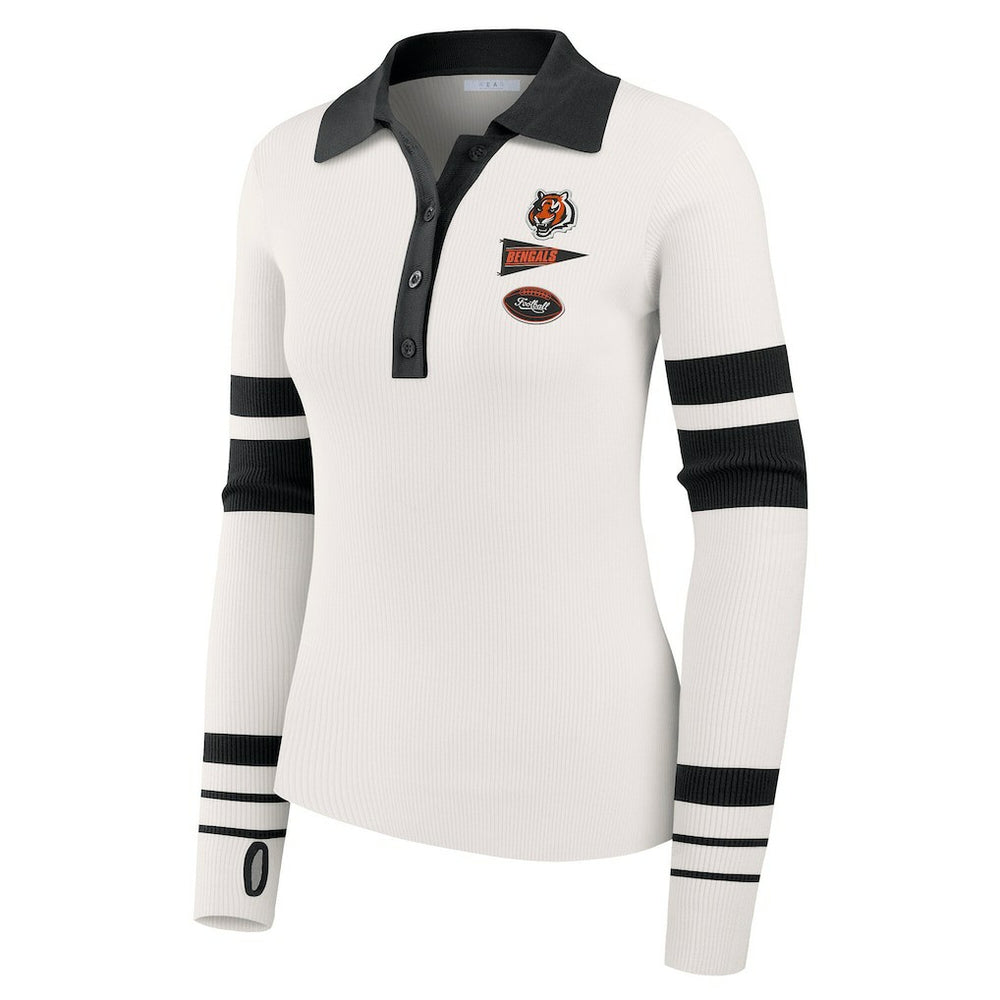 Cincinnati Bengals WEAR by Erin Andrews Women's Ribbed Henley Polo Sweater - White for sale